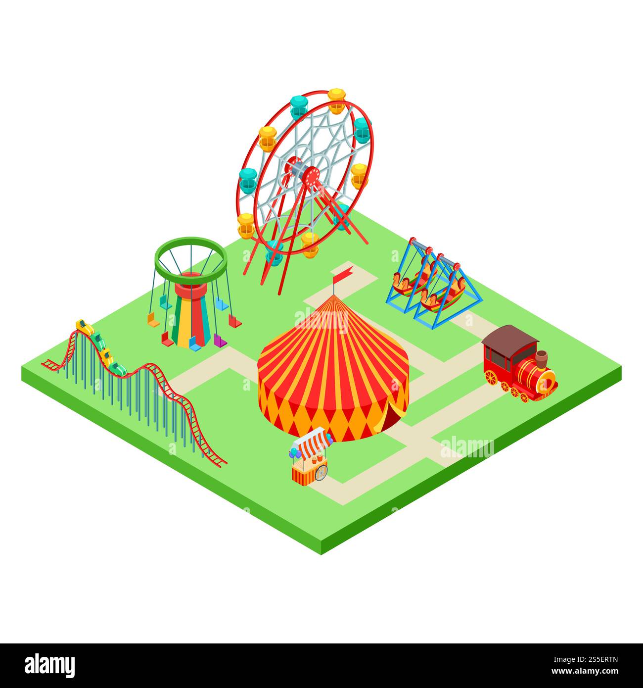 Isometric amusement park vector illustration isolated on white ...