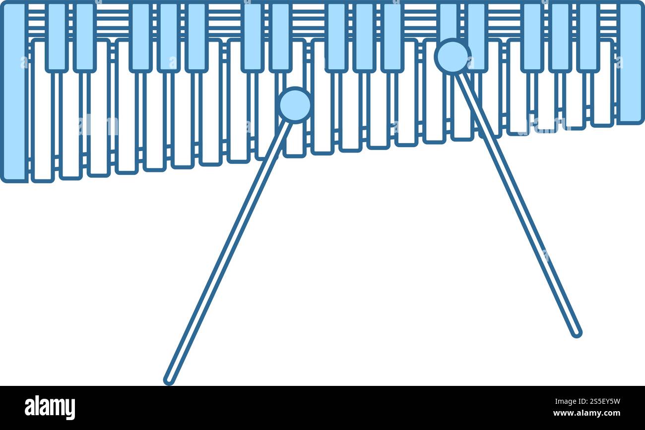 Xylophone Icon. Thin Line With Blue Fill Design. Vector Illustration. Stock Vector