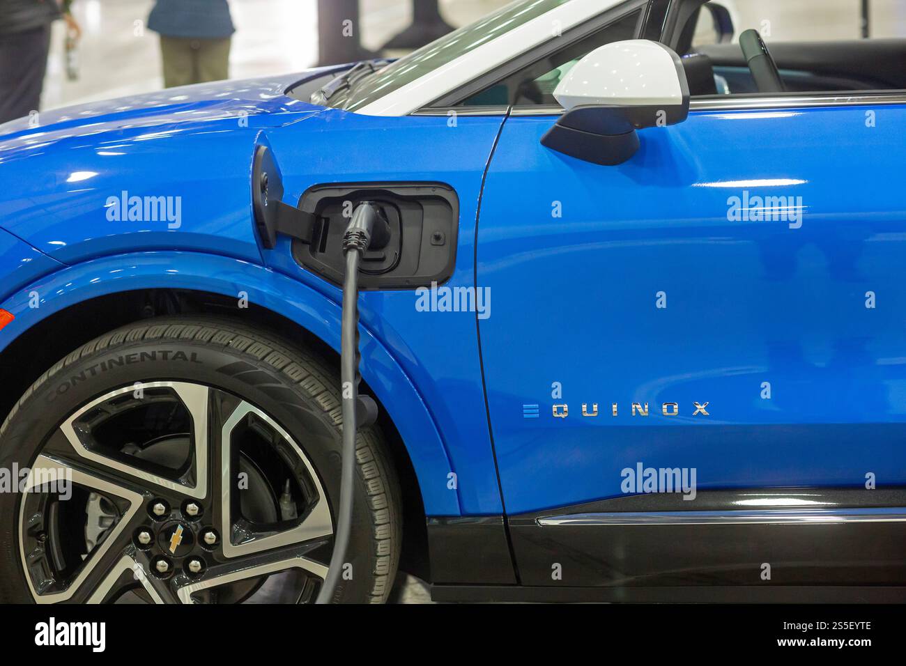Detroit, Michigan USA 10 January 2025 The Chevrolet Equinox EV, plugged into a charging