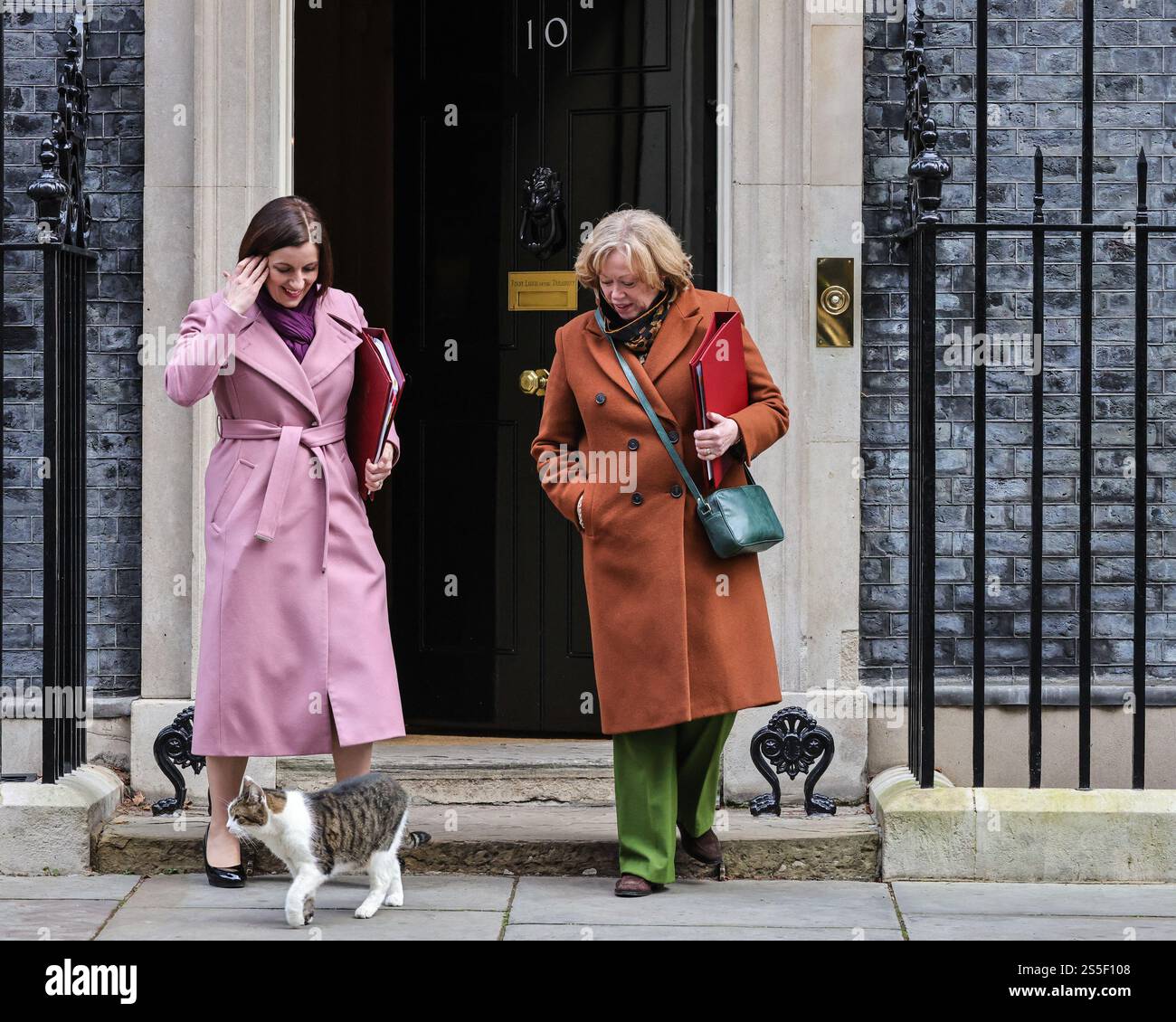 London, UK. 14th Jan, 2025. Bridget Phillipson, Education Secretary, Minister for Women and Equalities, MP Houghton and Sunderland South, Baroness Smith of Basildon, Angela Smith, Leader of the House of Lords, life peer, and Larry the Cat. Ministers attend the government cabinet meeting in Downing Street, London, UK Credit: Imageplotter/Alamy Live News Stock Photo