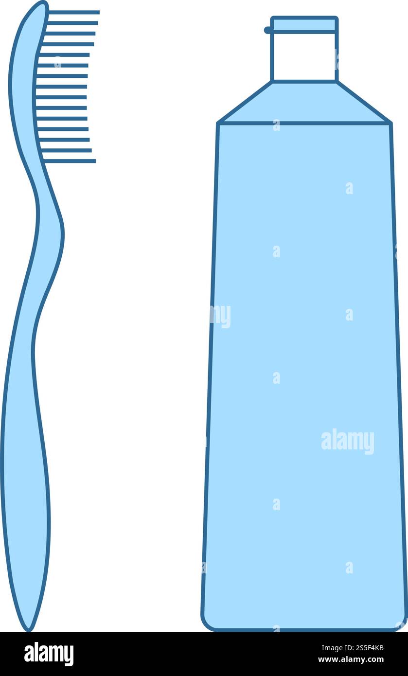 Toothpaste And Brush Icon. Thin Line With Blue Fill Design. Vector ...