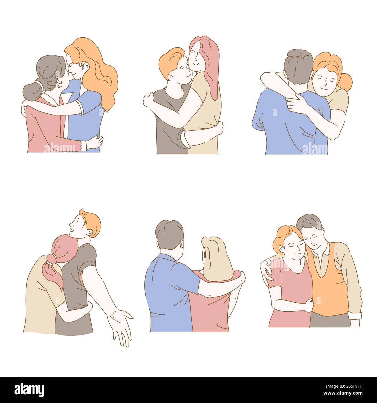 Embrace isolated icons men and women hug tight and exchange love family ...