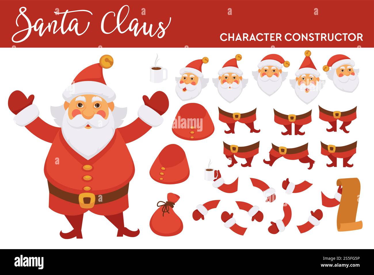 Santa Clause character constructor with spare bearded face, legs in ...