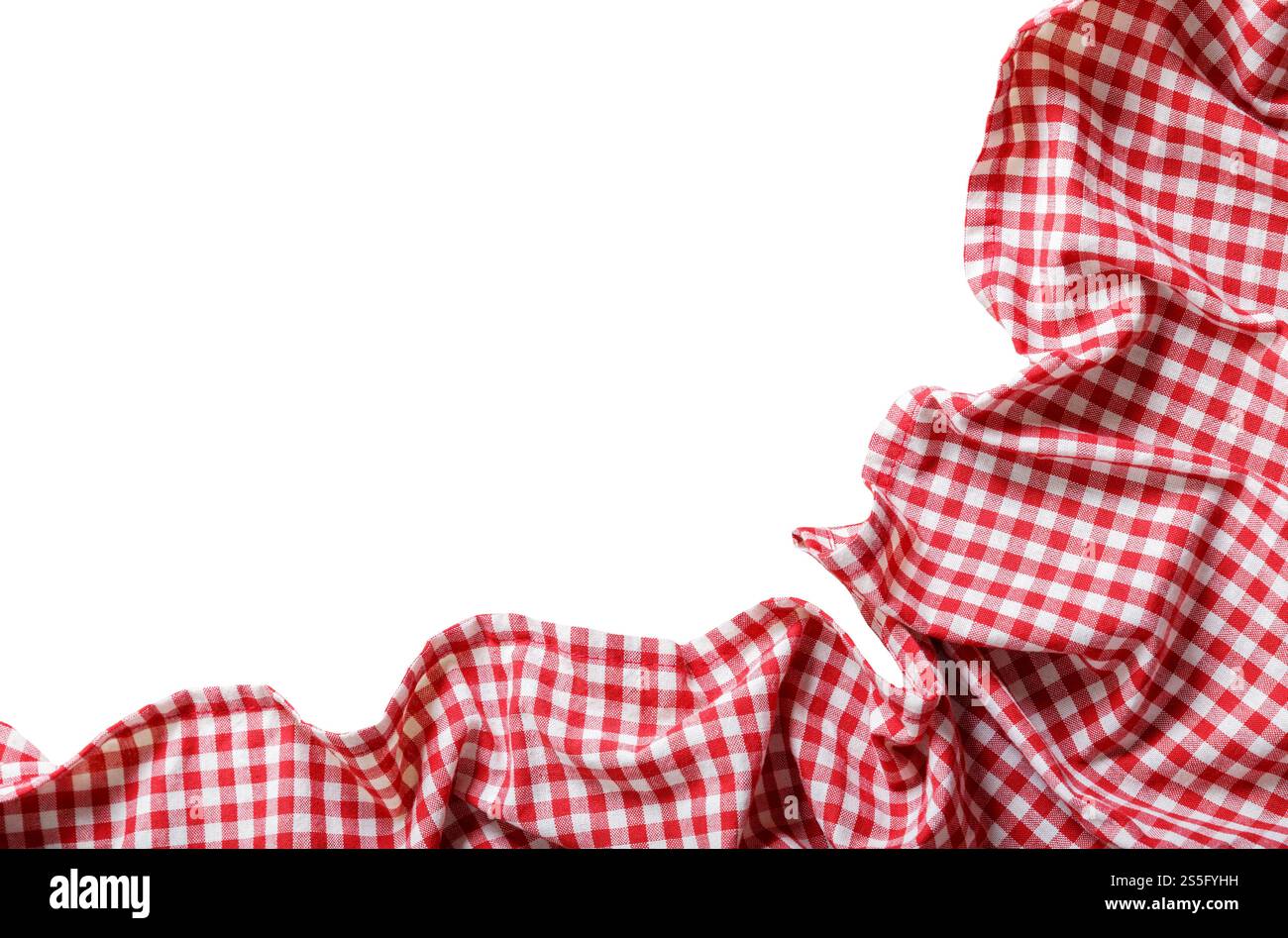 red checkered tablecloth isolated on white background, top view Stock Photo