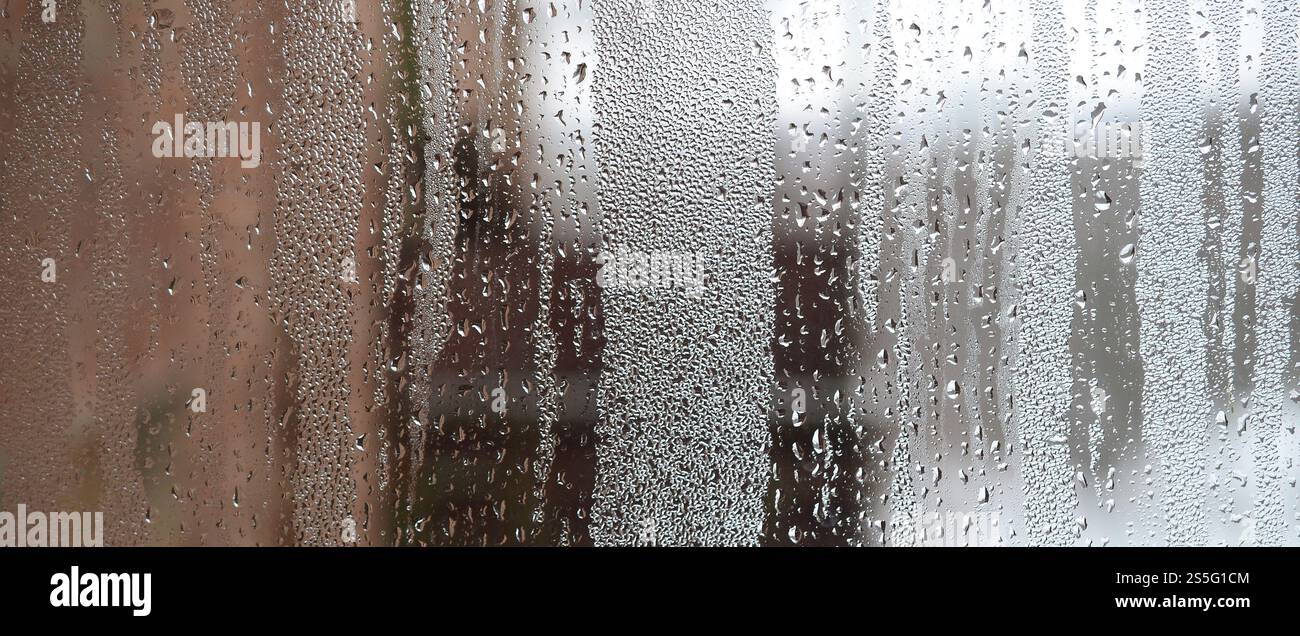 The texture of a misted glass with a lot of drops and condensation ...