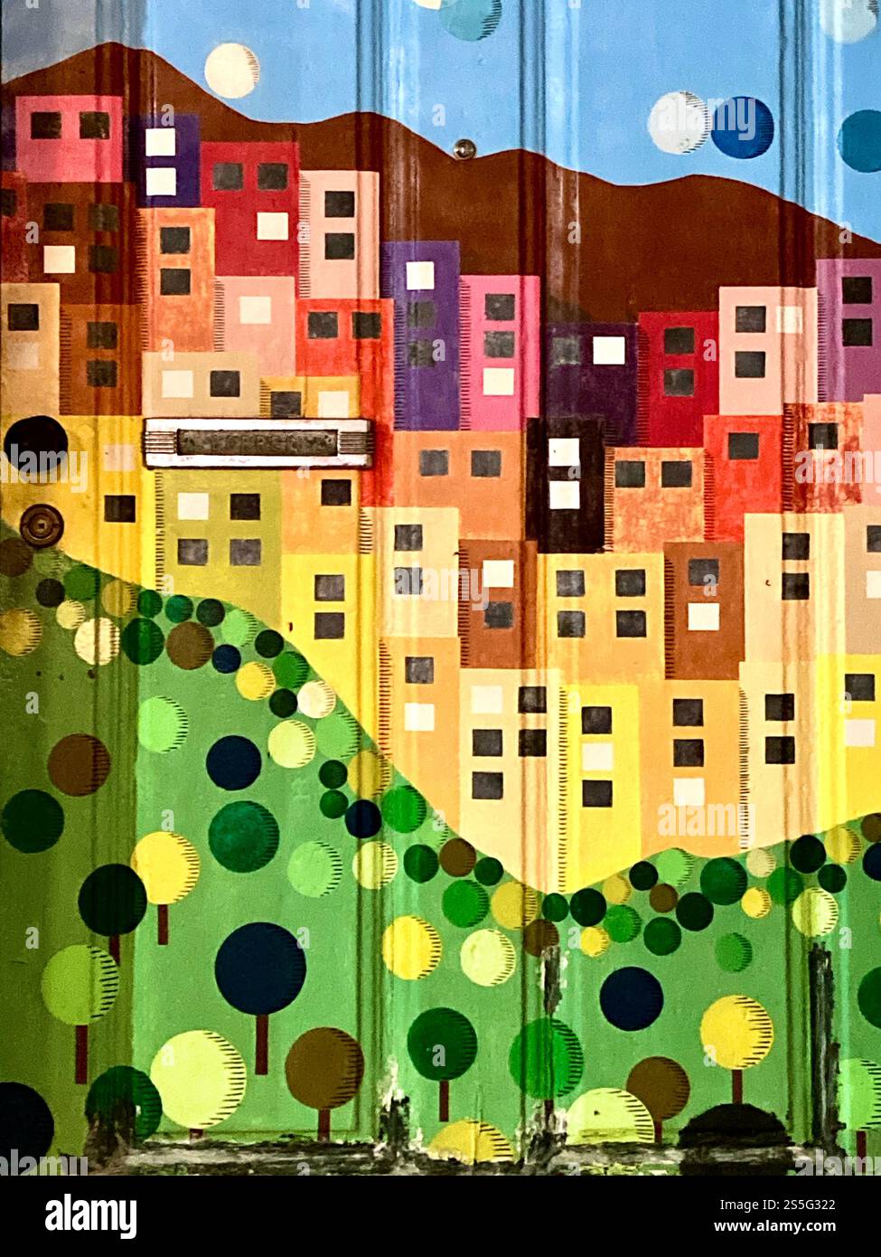 Close-Up of artwork on the doors of Rua de Santa Maria in the Zona Velha in Funchal, Madeira. - Smartphone Captured Stock Image