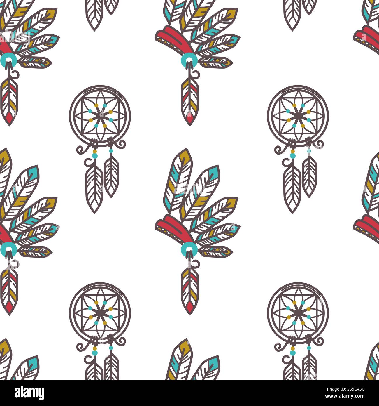 Native American Indians traditional culture symbols pattern background. Vector seamless design of Indigenous household and tribal icons wigwam hut, tomahawk weapon tools and smoking pipe. Native American Indians traditional culture symbols pattern background. Stock Vector