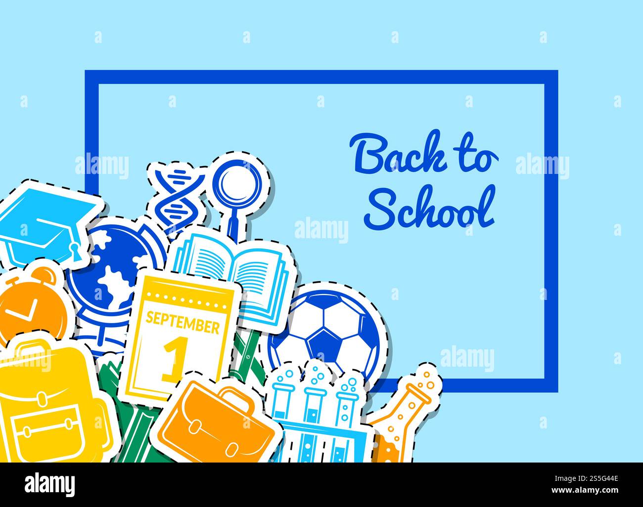 Vector back to school stationery background illustration. Colored ...