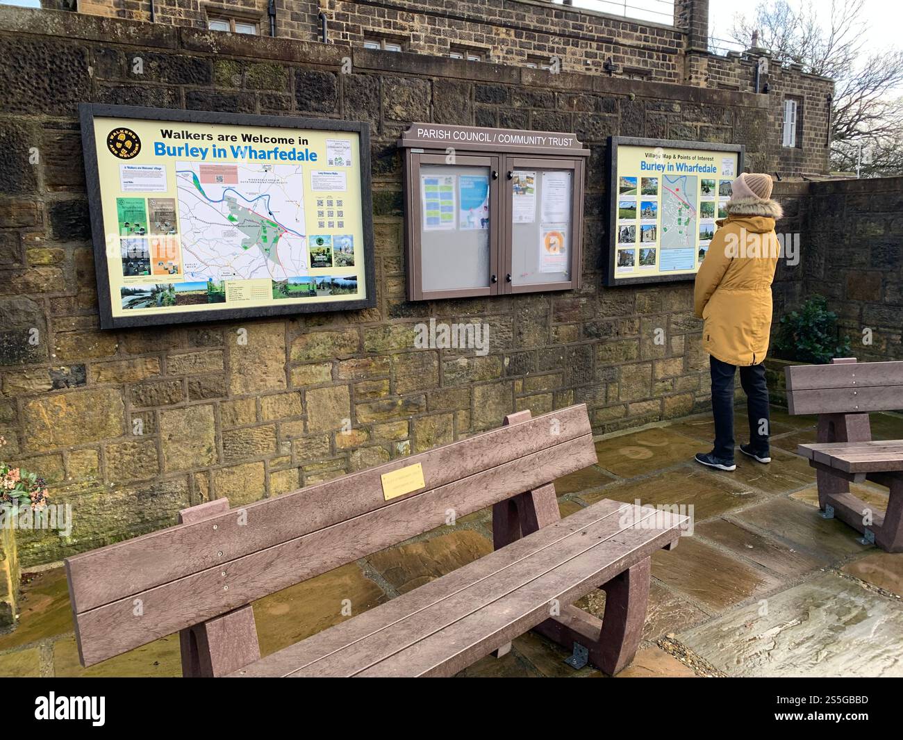 Burley in Wharfedale houses house West Yorkshire place live lived lives town Village Country England British UK stone type homes family families old - Smartphone Captured Stock Image