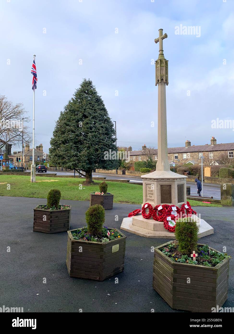Burley in Wharfedale houses house West Yorkshire place live lived lives town Village Country England British UK stone type homes family families old - Smartphone Captured Stock Image
