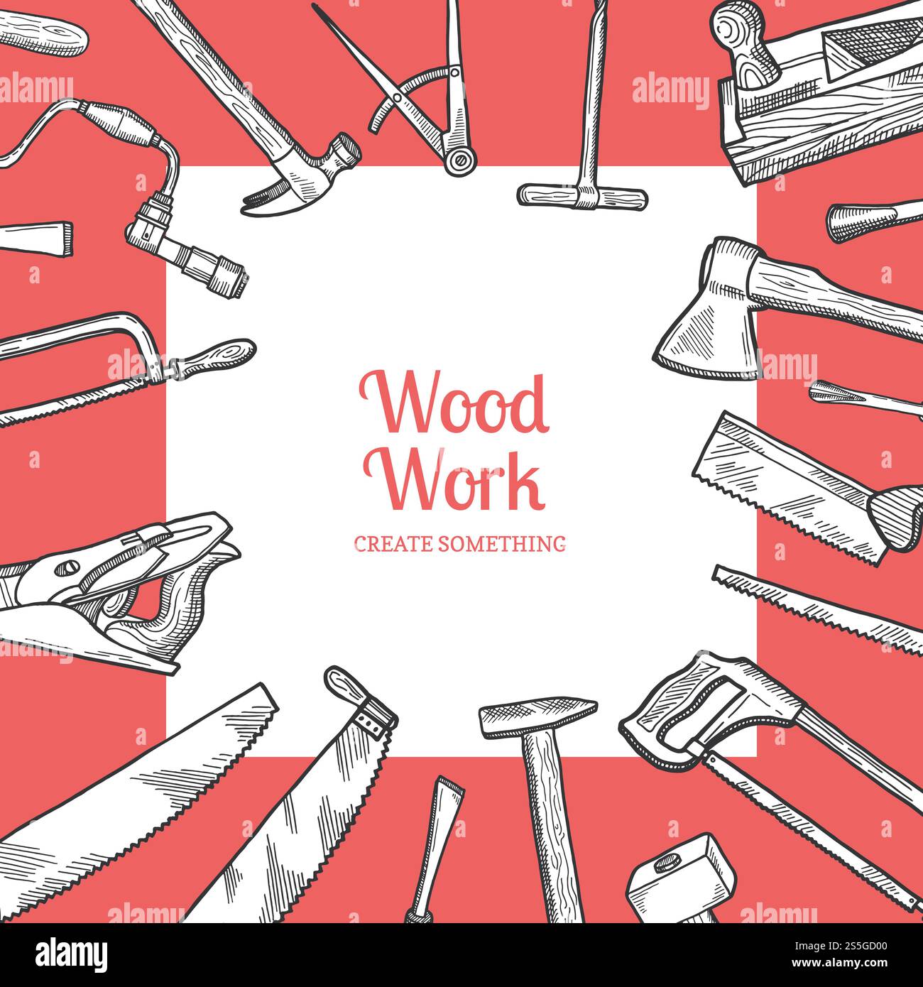Vector hand drawn carpentry elements background with place for text illustration. Vector hand drawn carpentry background with place for text Stock Vector