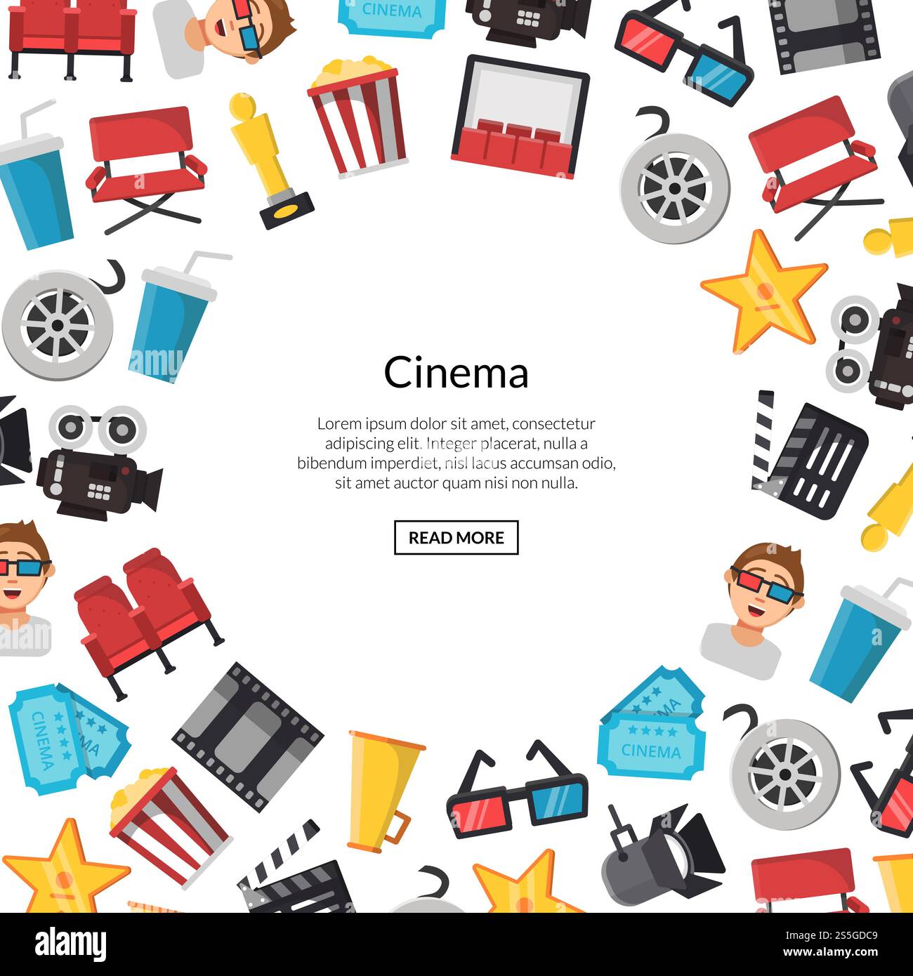 Vector banner poster flat cinema icons background with place for text ...