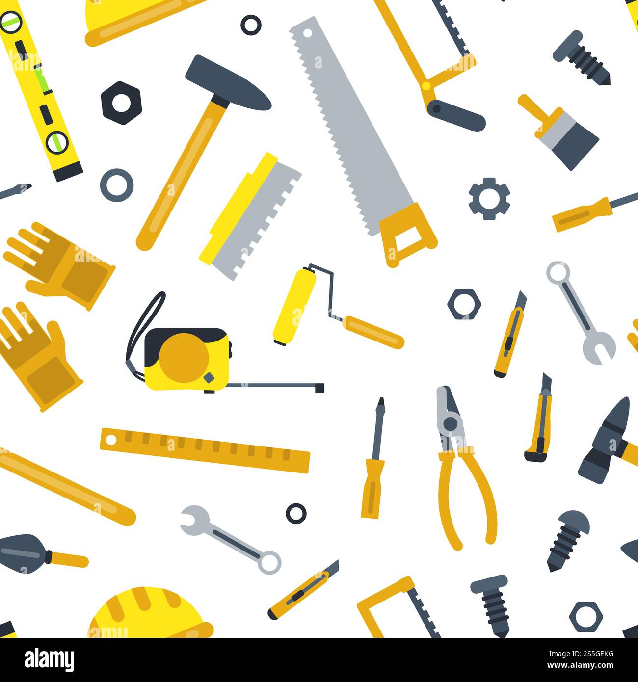 Vector flat set of construction tools pattern on white background illustration. Vector flat construction tools pattern or background illustration Stock Vector