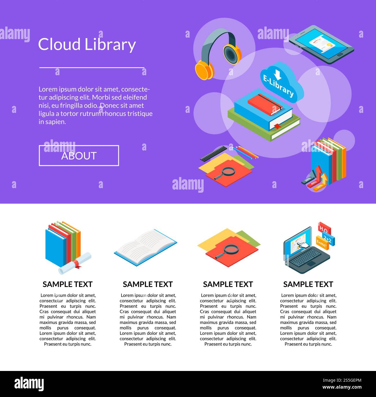 Banner and poster vector isometric online education icons landing page ...