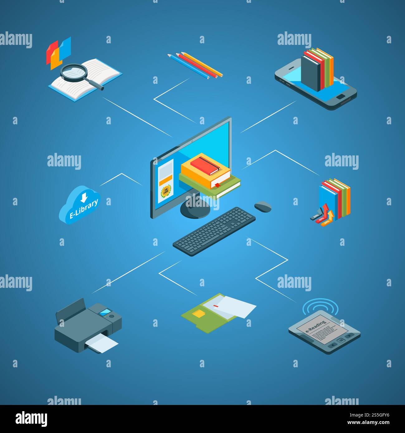 Vector 3d isometric online education icons infographic connect concept ...