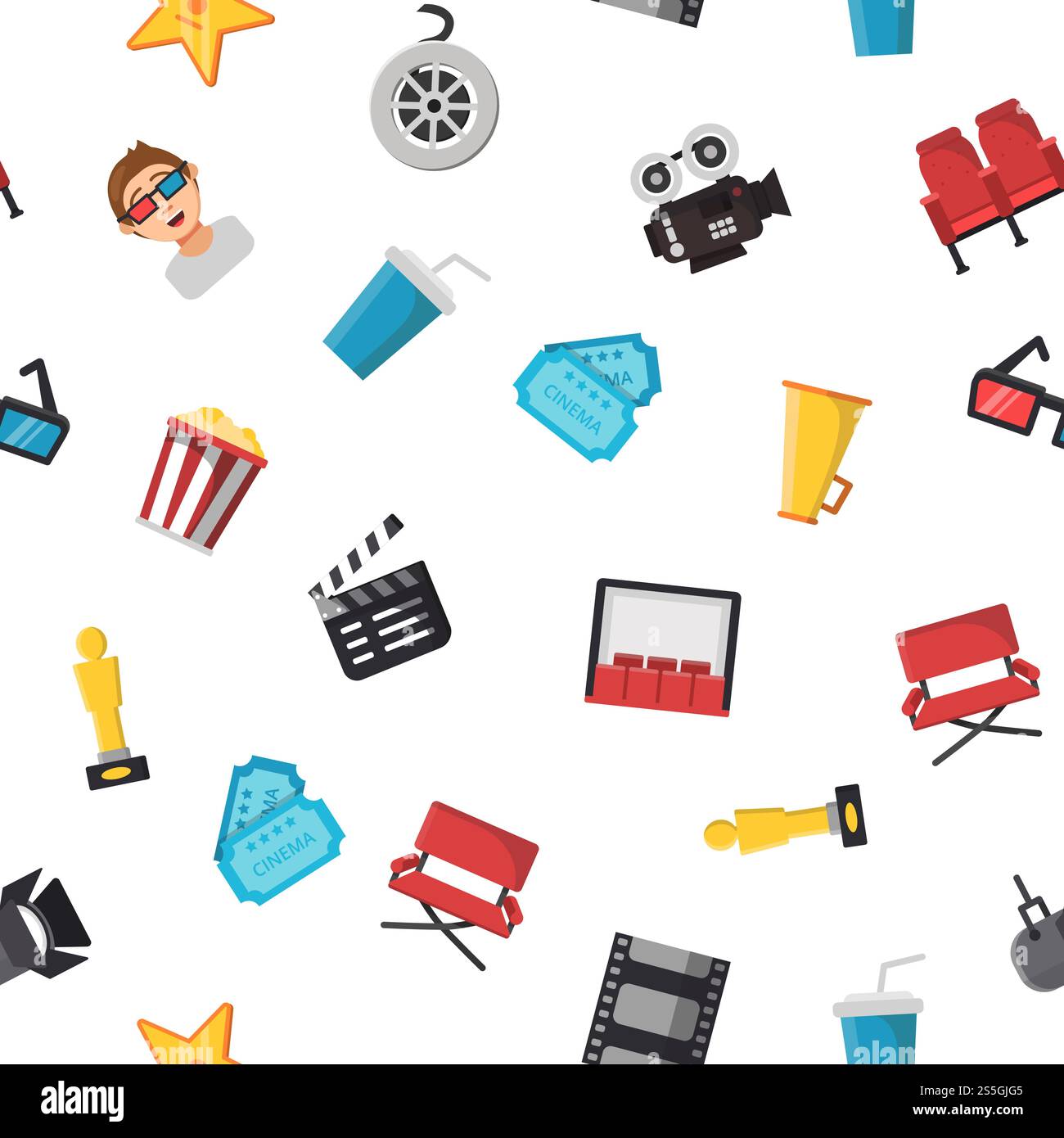 Vector flat colored cinema icons of set pattern or background ...