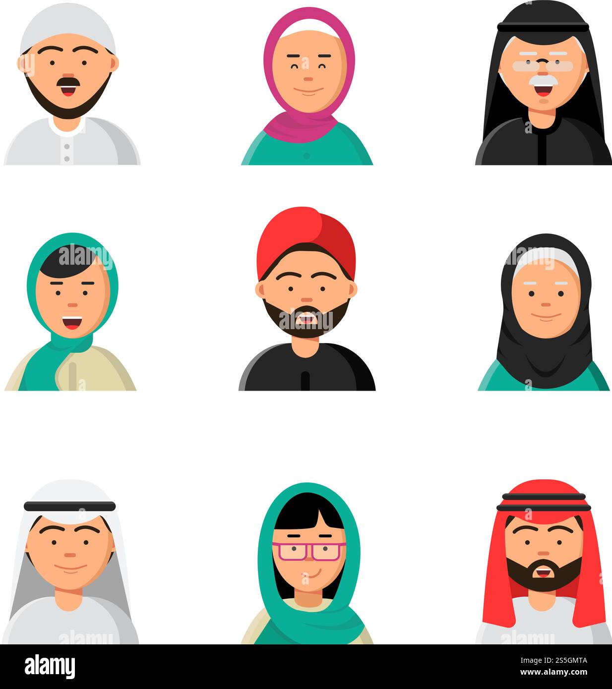 Islam people icon. Web arabic avatars muslim heads of male and female ...