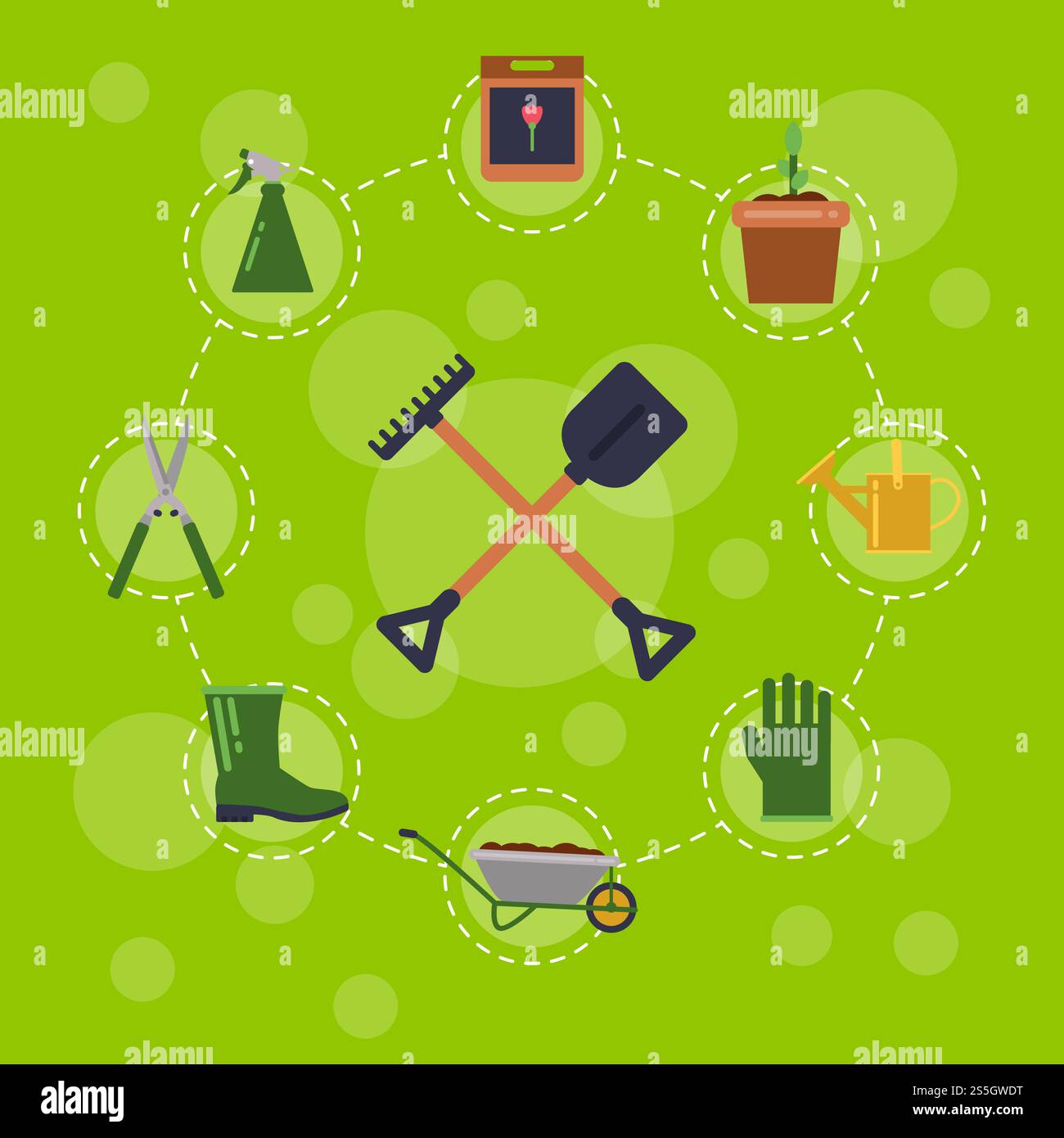 Vector flat gardening icons infographic concept illustration. Tools of ...