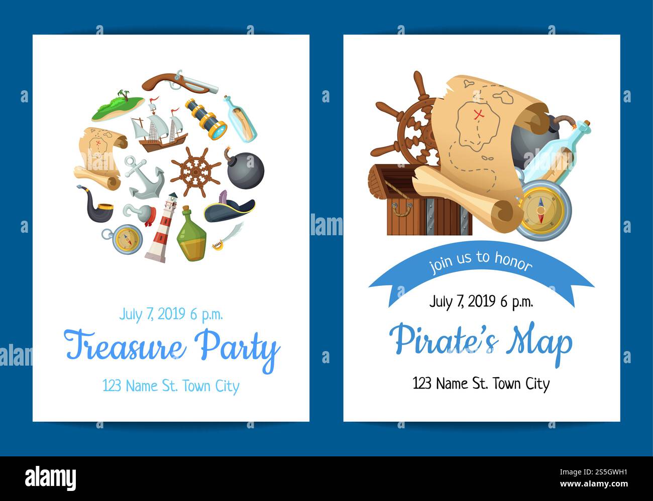 Vector cartoon sea pirates birthday party invitation template illustration  Stock Vector Image \u0026 Art - Alamy, image size:1300x999