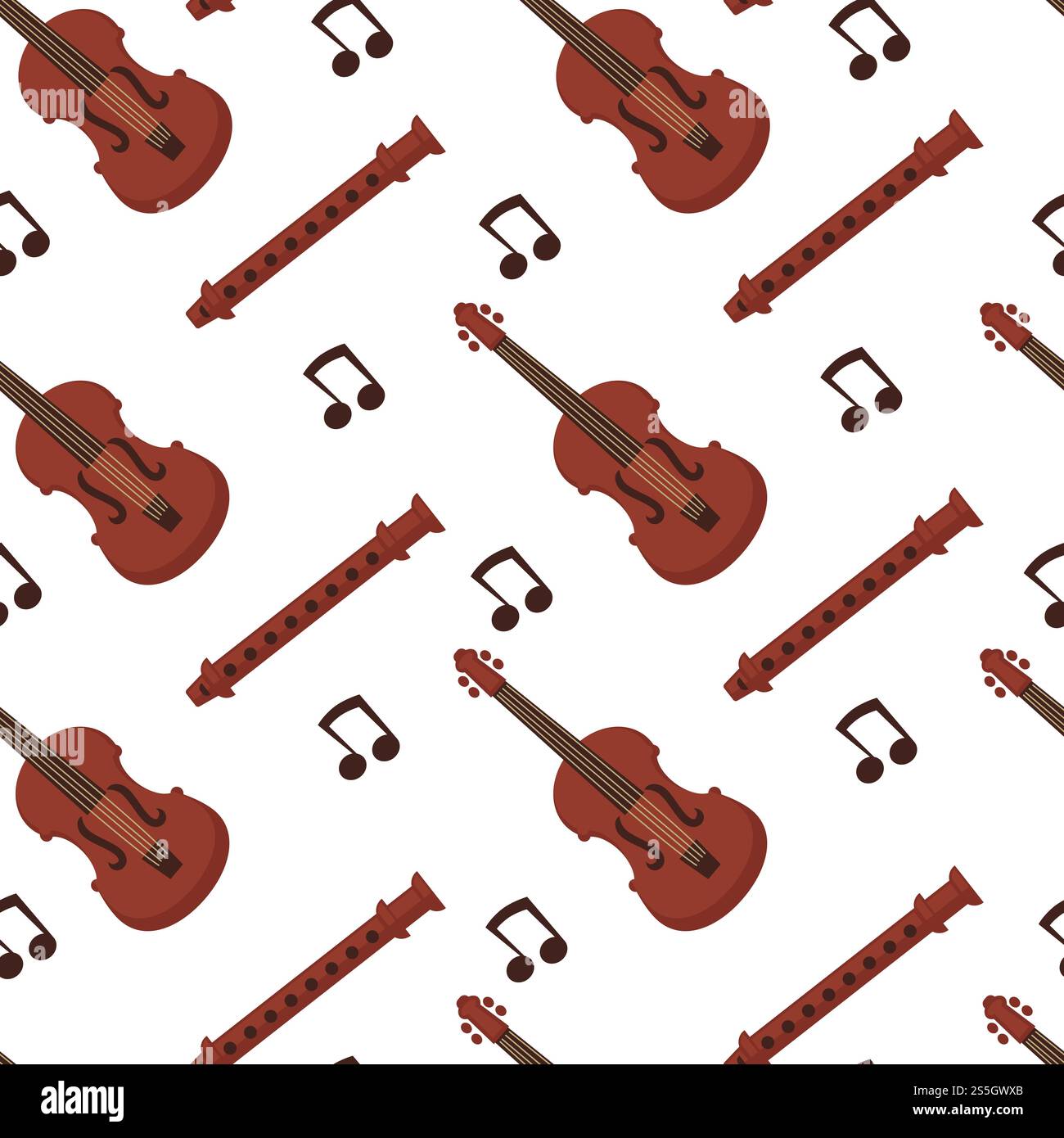 Musical instruments flat icons seamless pattern. Vector isolated set of ...