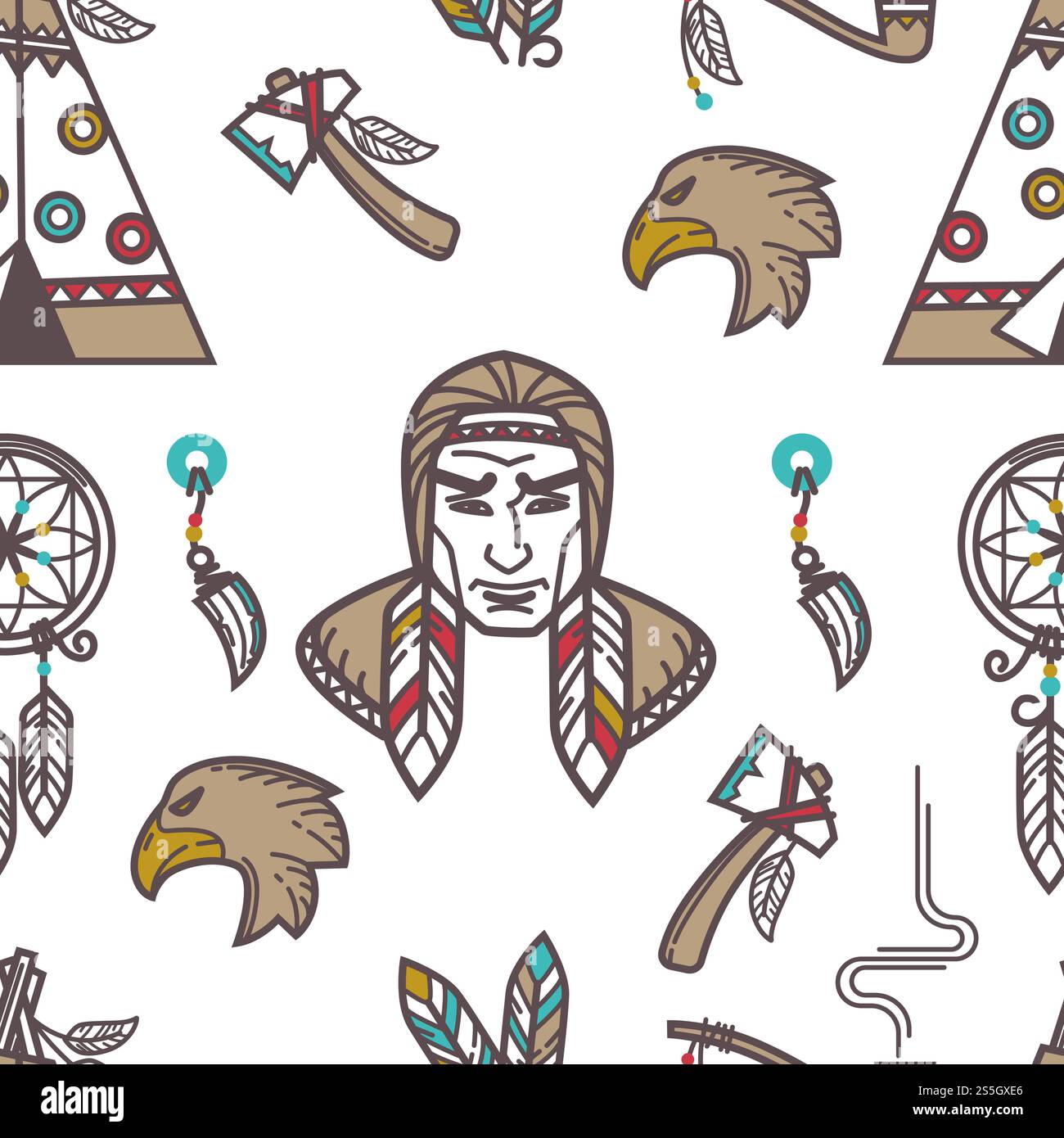 Native American Indians traditional culture symbols pattern background ...
