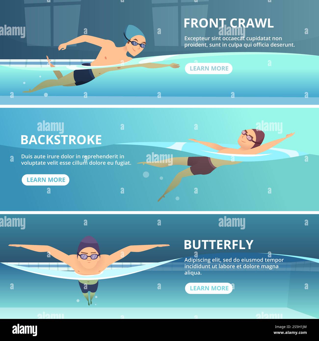 Swimming pool with swimmers. Horizontal banners with sport ...