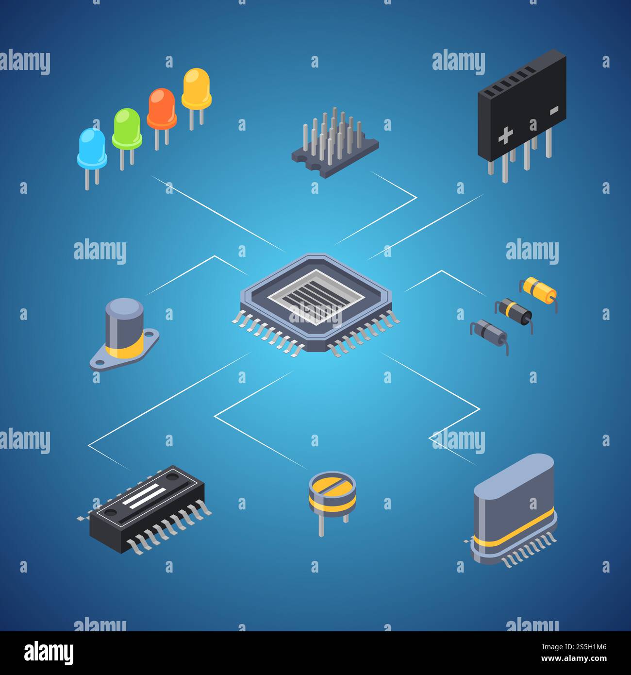 Vector isometric microchips and electronic parts icons infographic ...