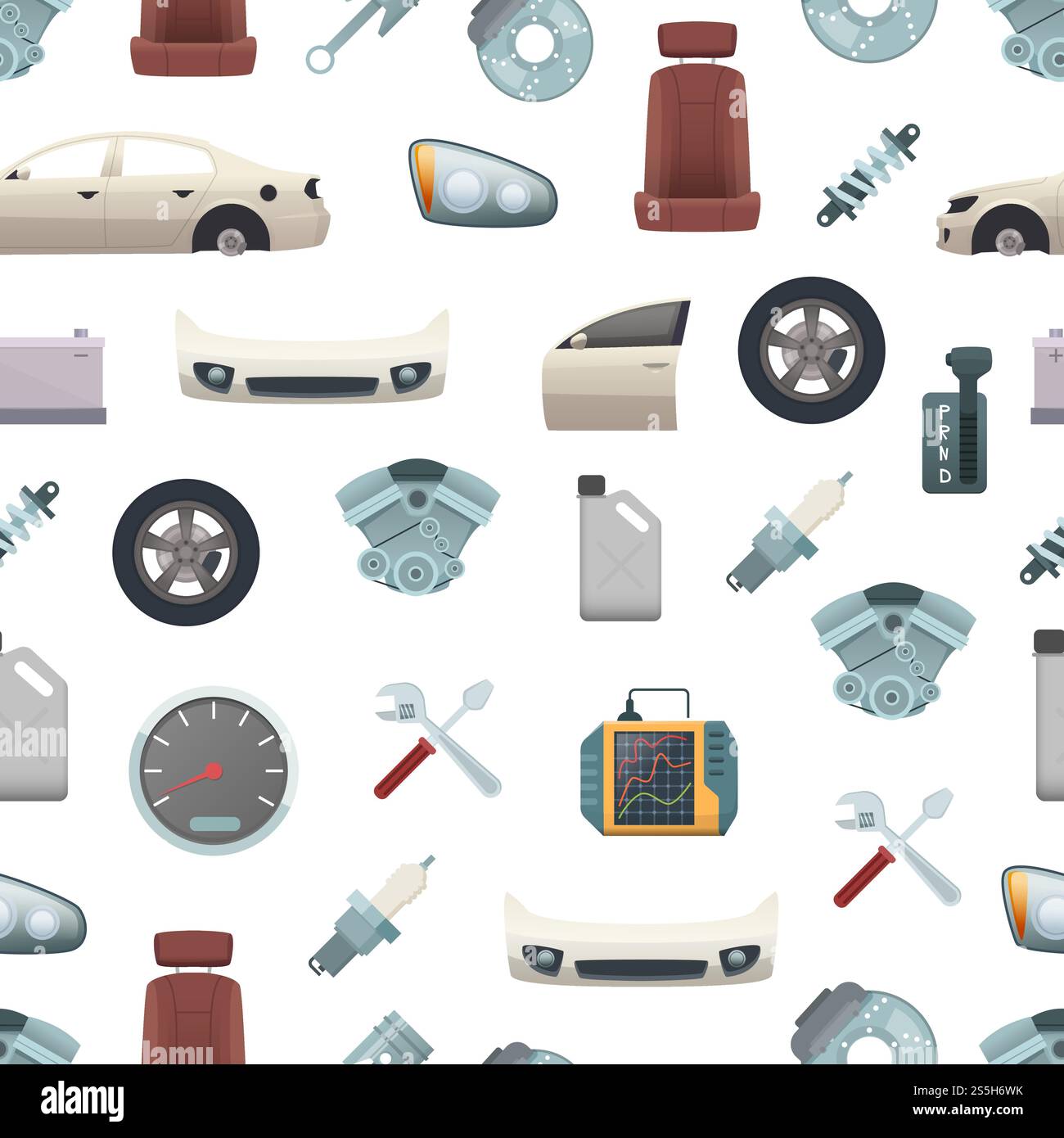 Vector car parts pattern or background illustration. Elements for auto ...