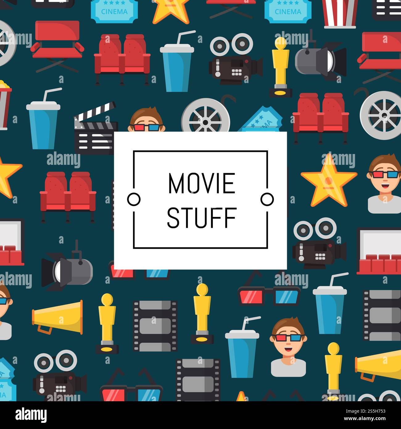 Vector flat cinema icons background banner and web page with place for ...