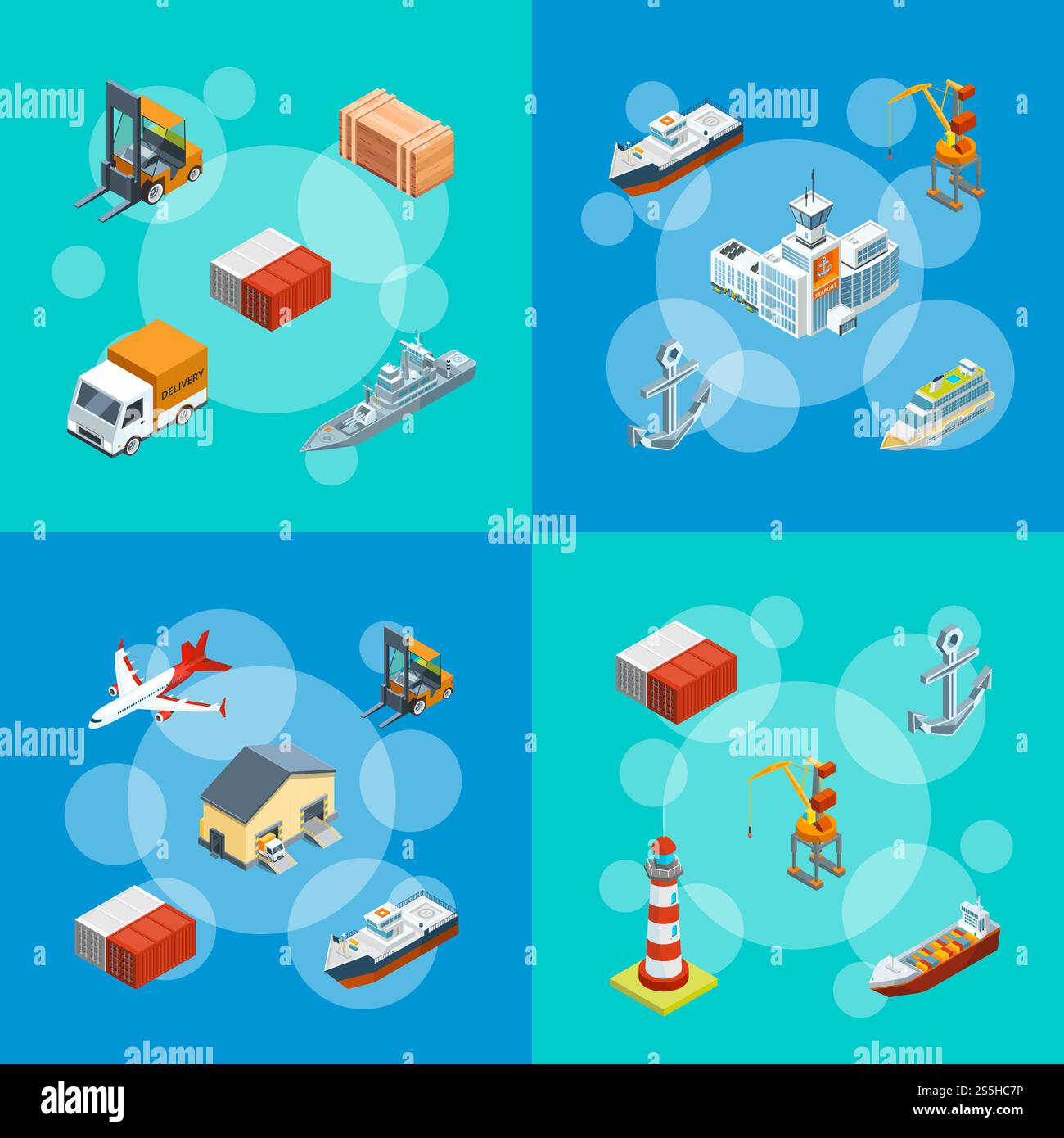 Vector isometric marine logistics and seaport concept banner web poster ...