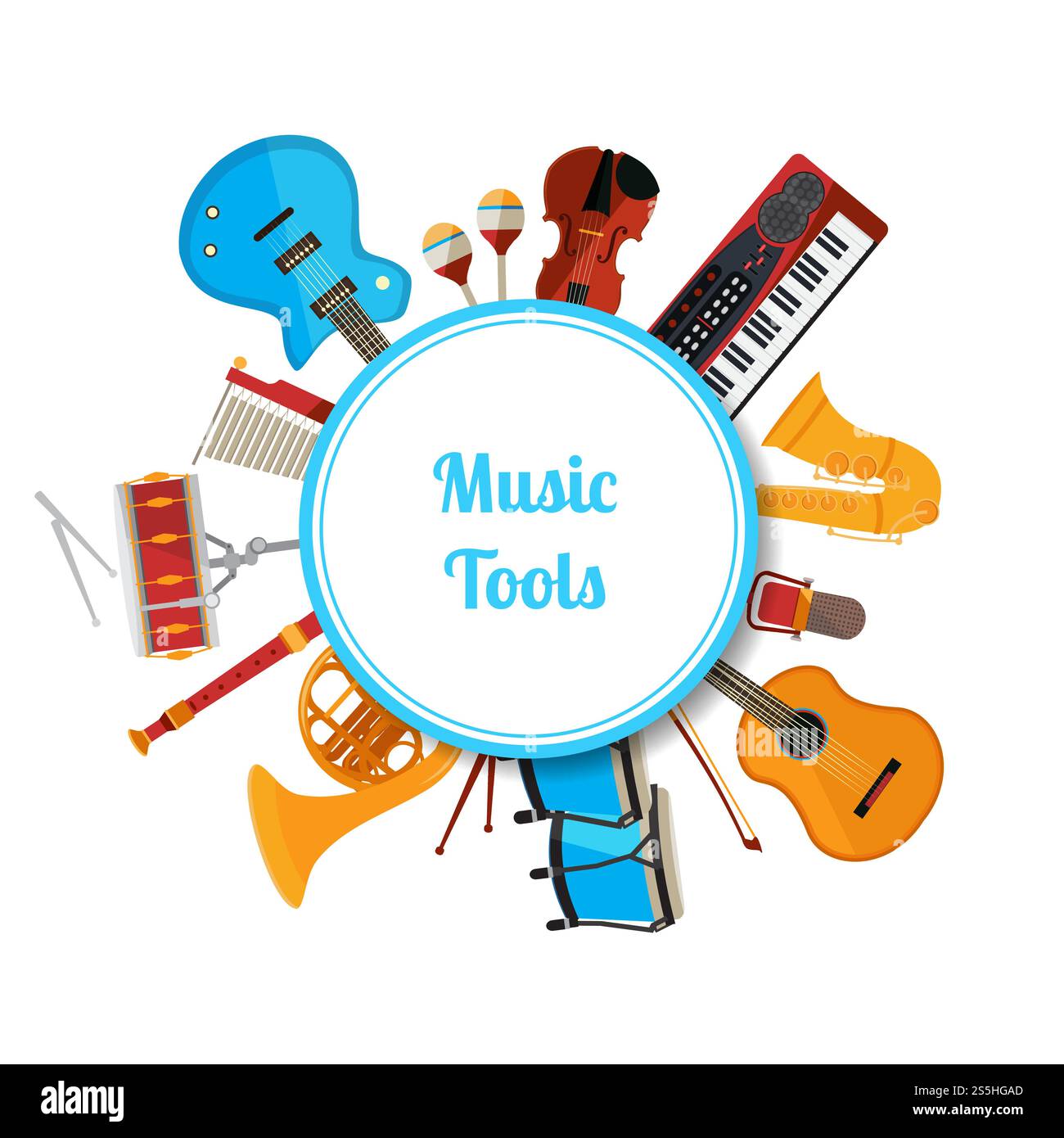 Musical Instrument Text Design Vector cartoon musical instruments under circle with place for text ...