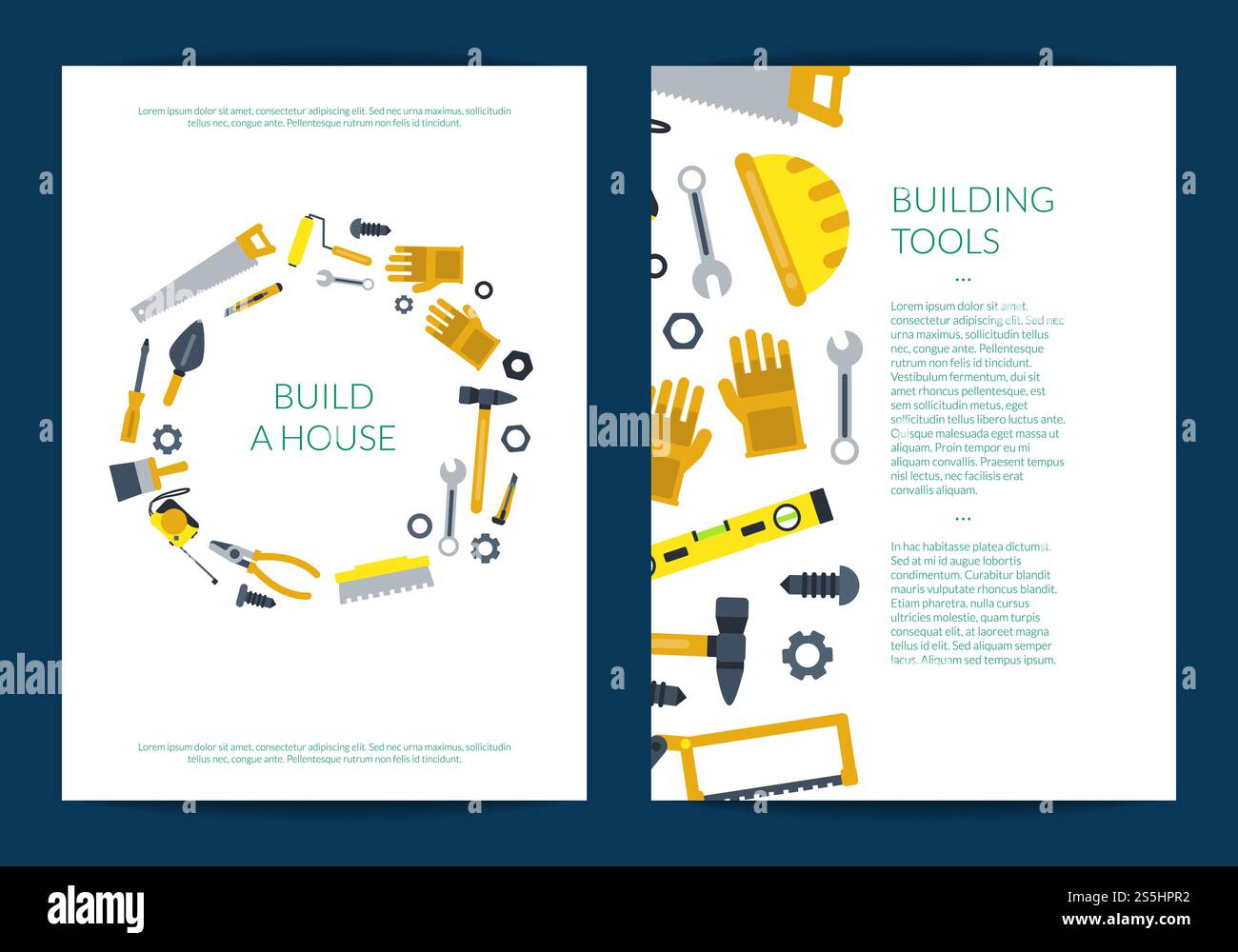 Vector flat construction tools card or white flyer with instruments ...