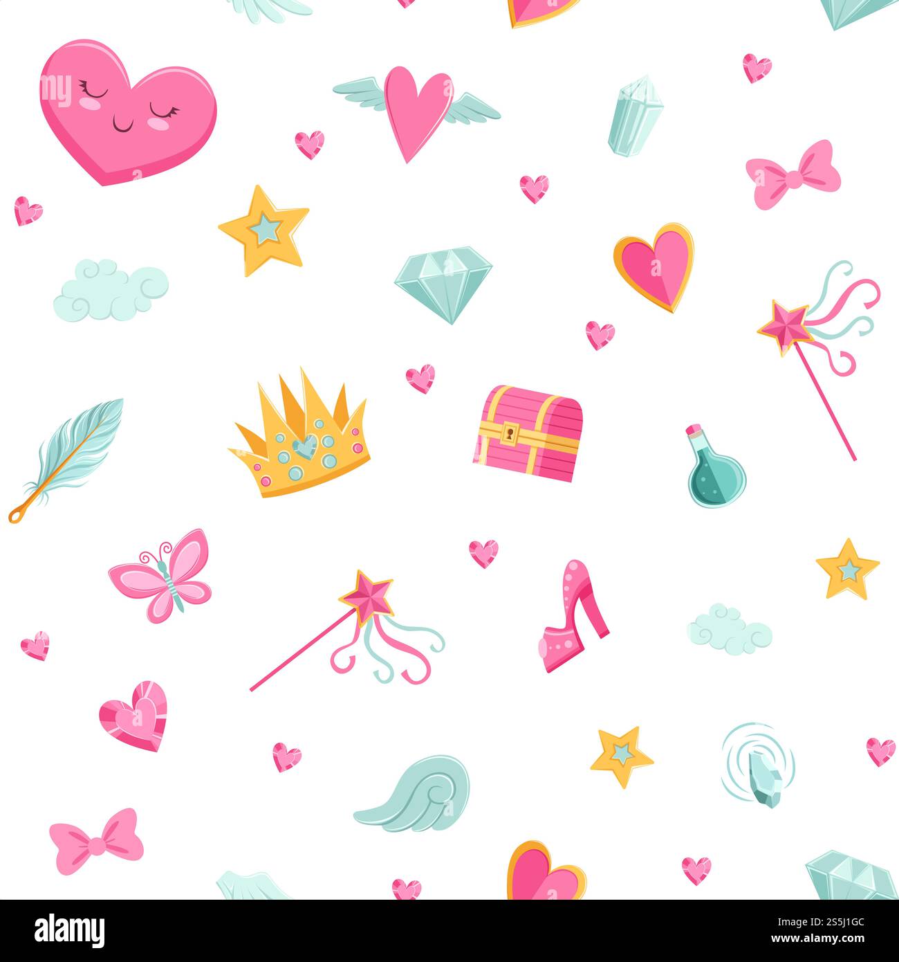 Vector cute cartoon magic and fairytale elements pattern or background ...