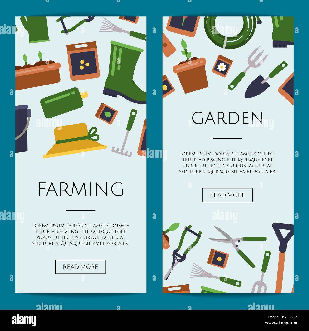 Vector flat gardening icons web banner, poster set templates ...