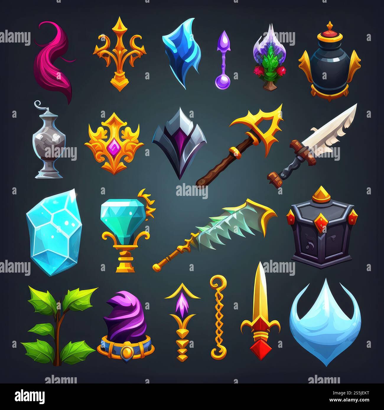fire rpg 2d game icons ai generated. coin money, crystal medieval ...