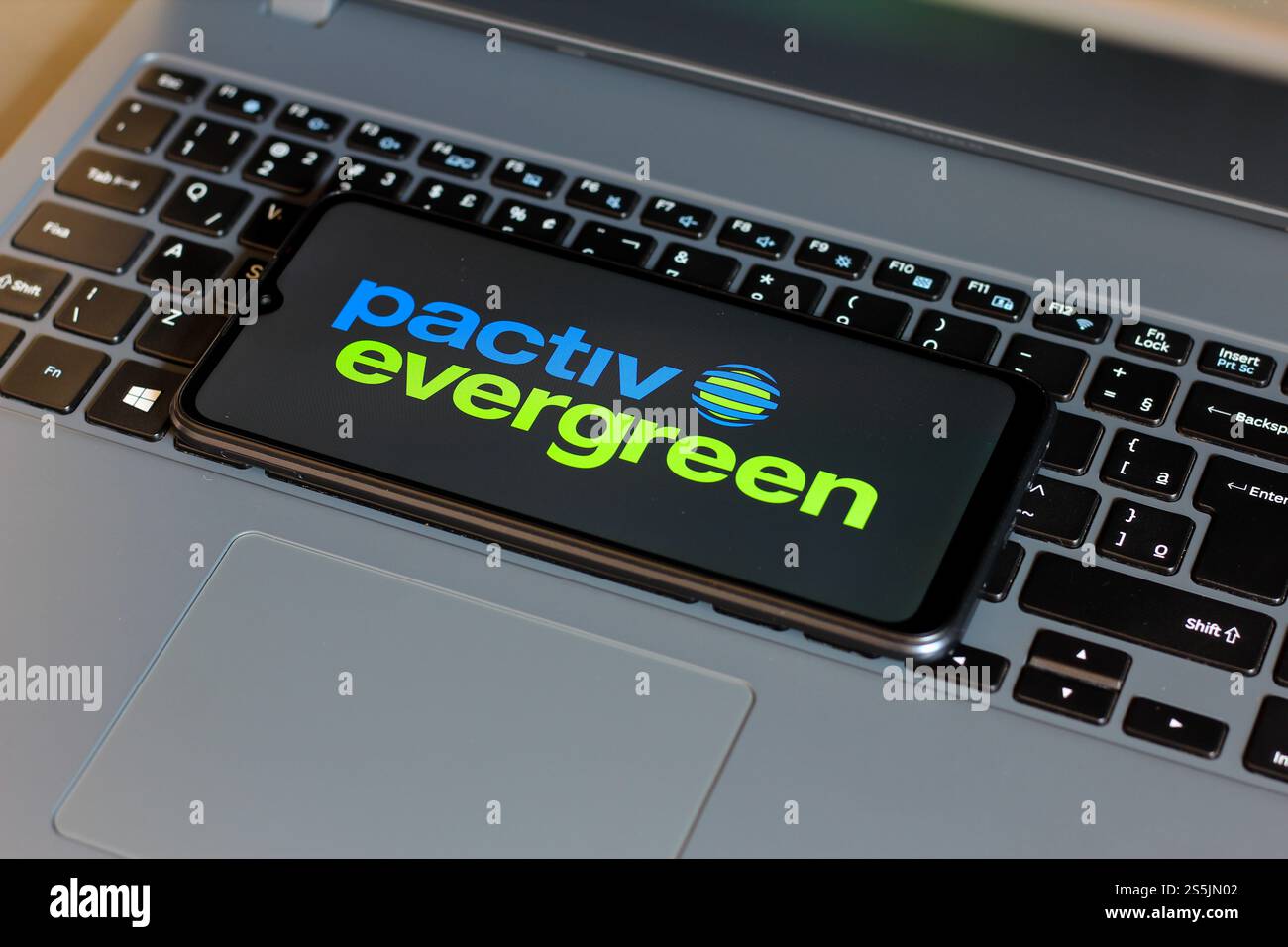 In this photo illustration, the Pactiv Evergreen logo is seen displayed