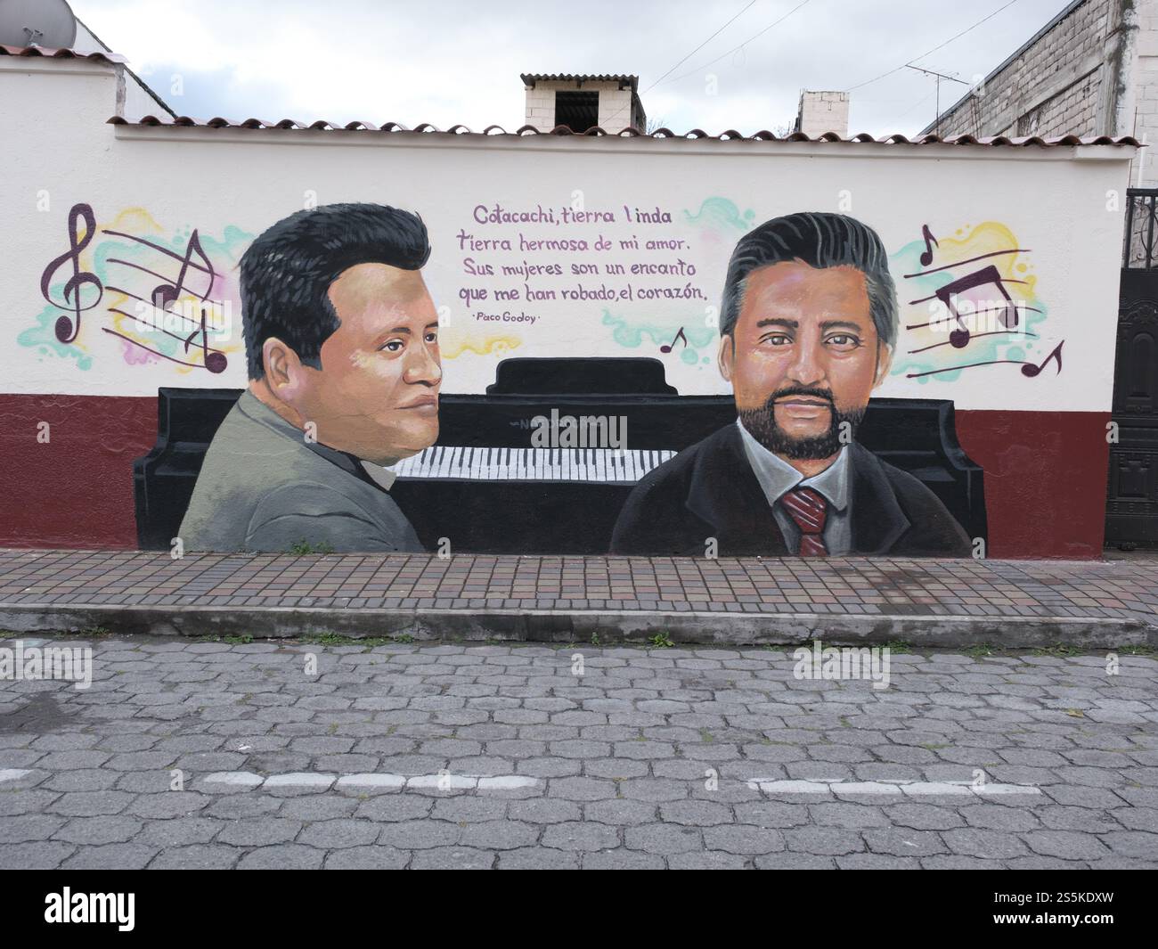 Street Mural of Paco Goday Ecuadorian musician, composer and director. Stock Photo