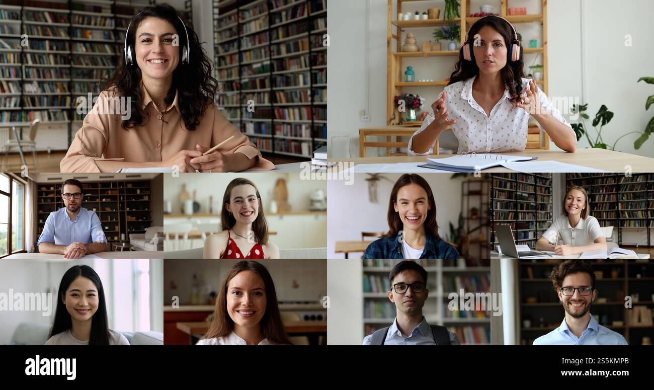 Young multiethnic students take part in videocall Stock Photo