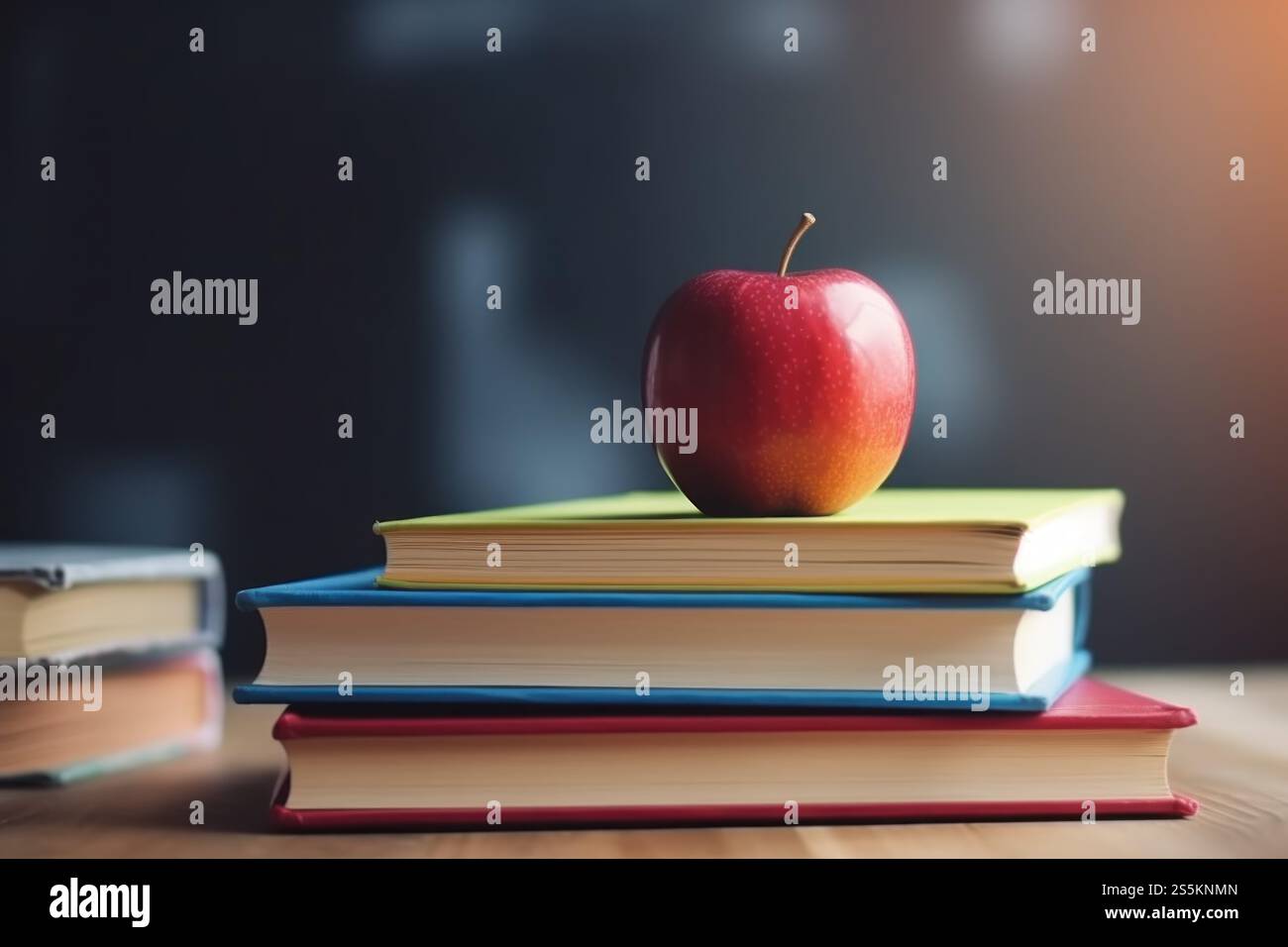 Apple on books. Stack study book. Generate Ai Stock Photo - Alamy
