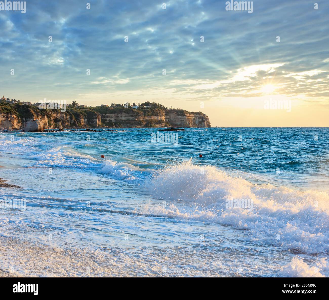 Tropea town beach, Calabria, Italy, Tyrrhenian Sea. People unrecognizable. Stock Photo