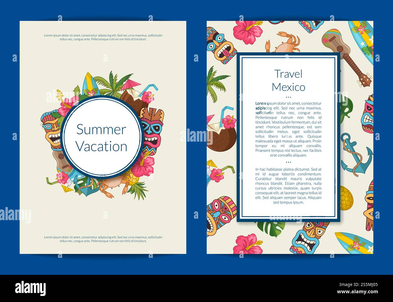 Vector cartoon summer travel elements card or flyer template ...