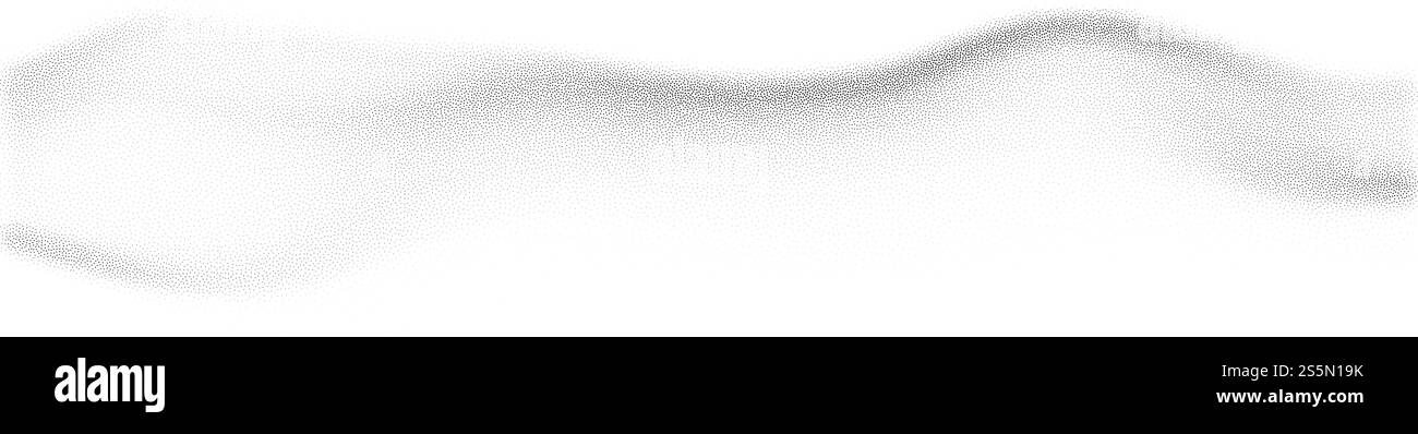 Abstract wave pattern composed of fine black dots on a white background ...