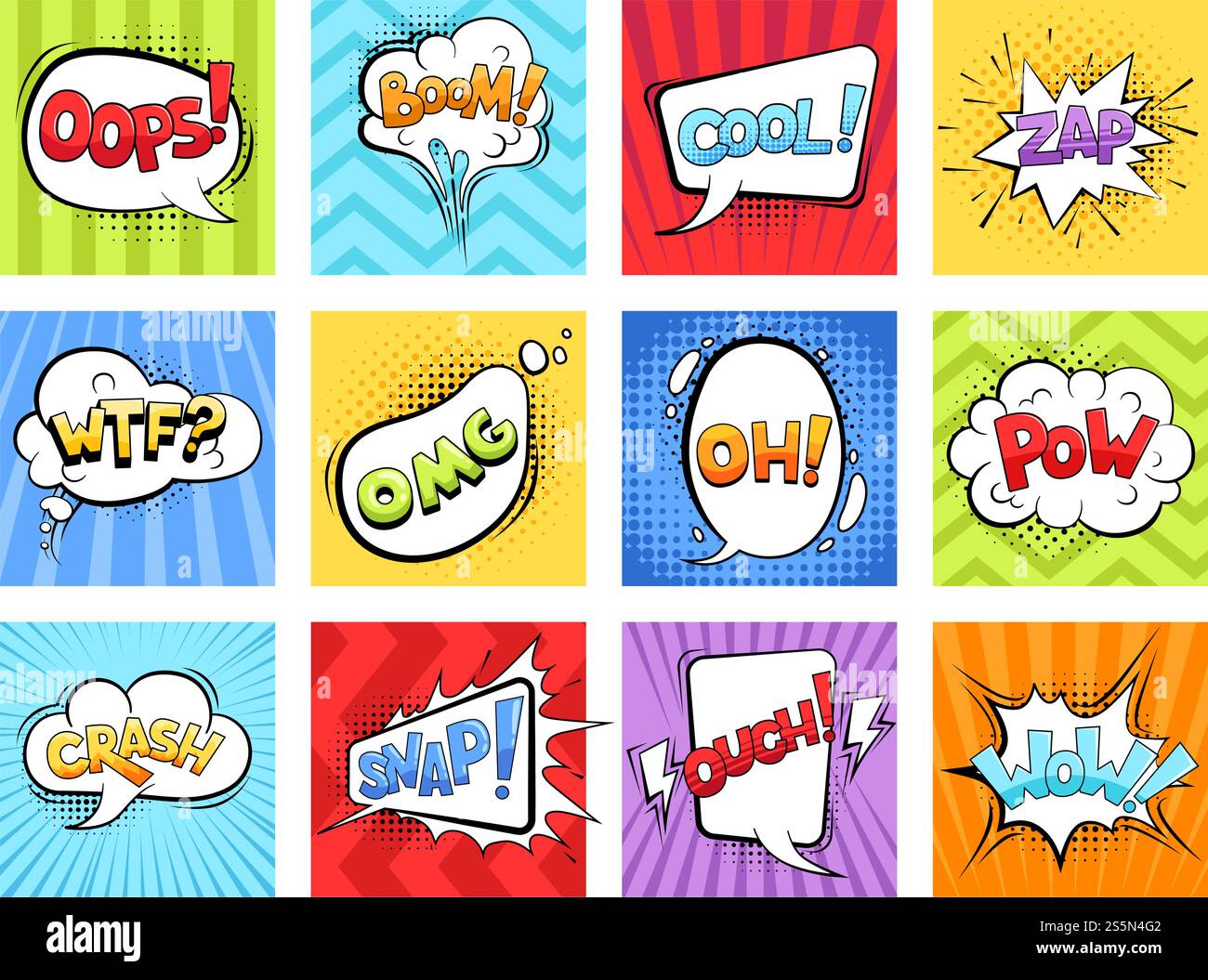 Comic sounds. Cartoon explode stripped burst frames and speech bubbles ...