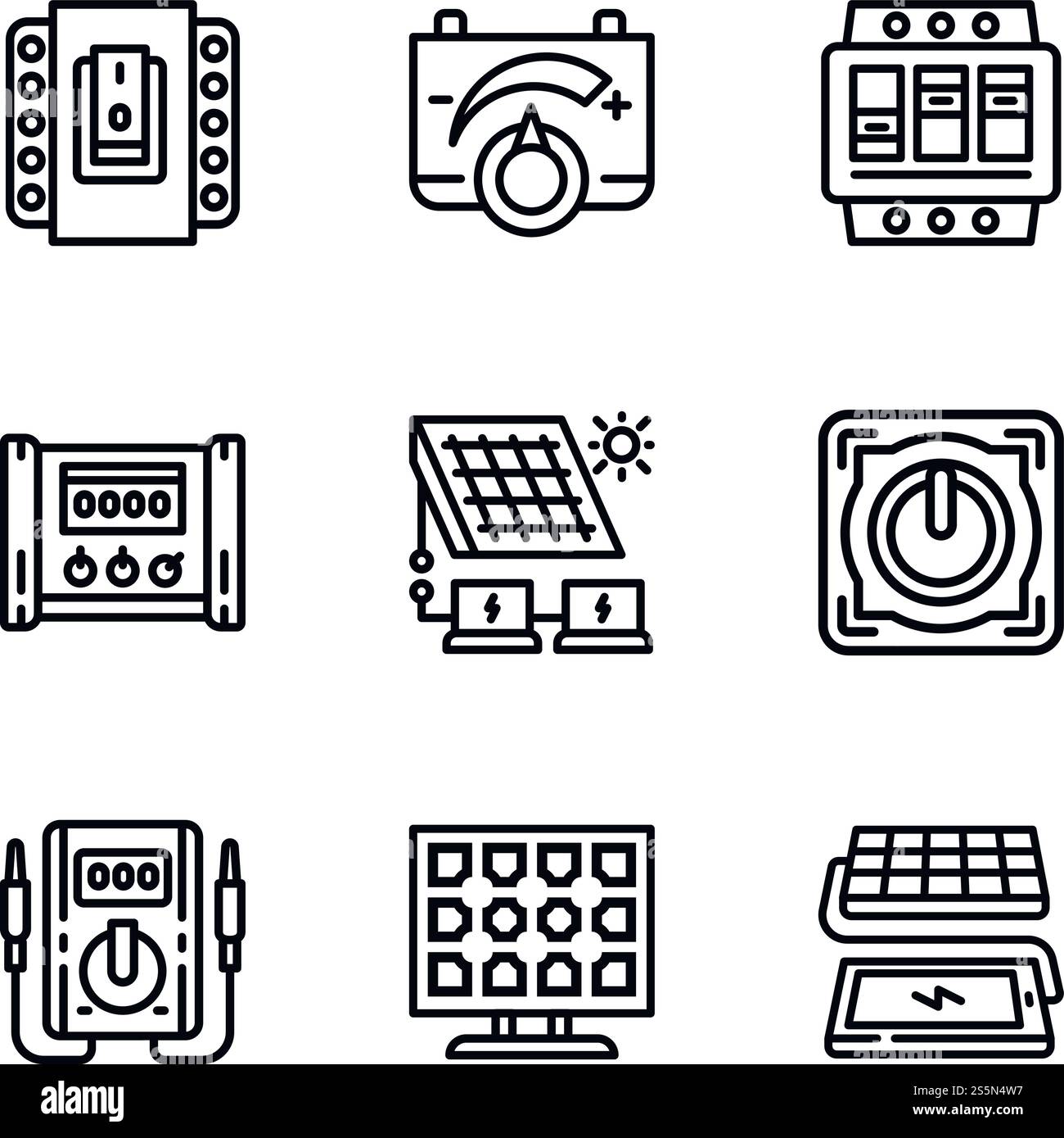 Modern solar energy icon set. Outline set of 9 modern solar energy ...