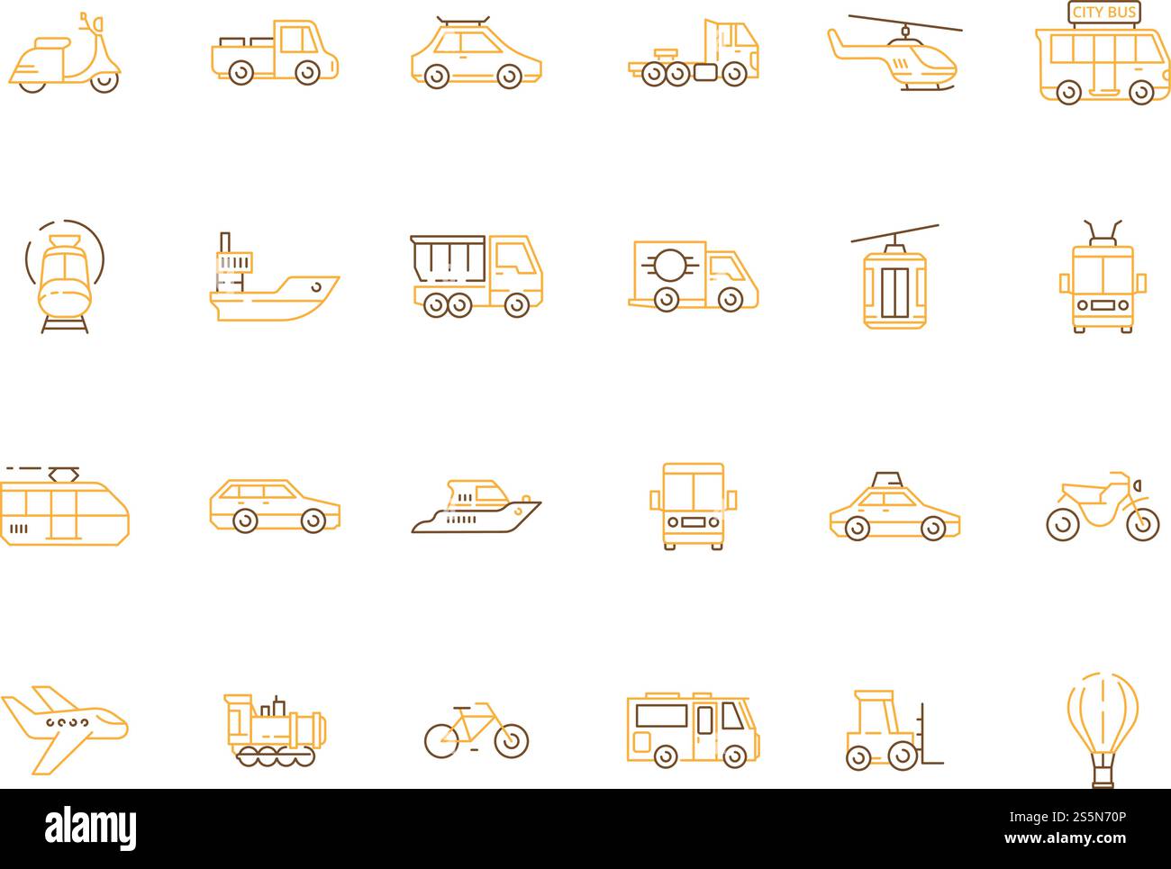 Urban transport icon. Public vehicles taxi motorcycle planes boats ...