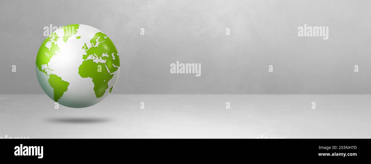 World globe, green earth map, floating over a white background. 3D ...