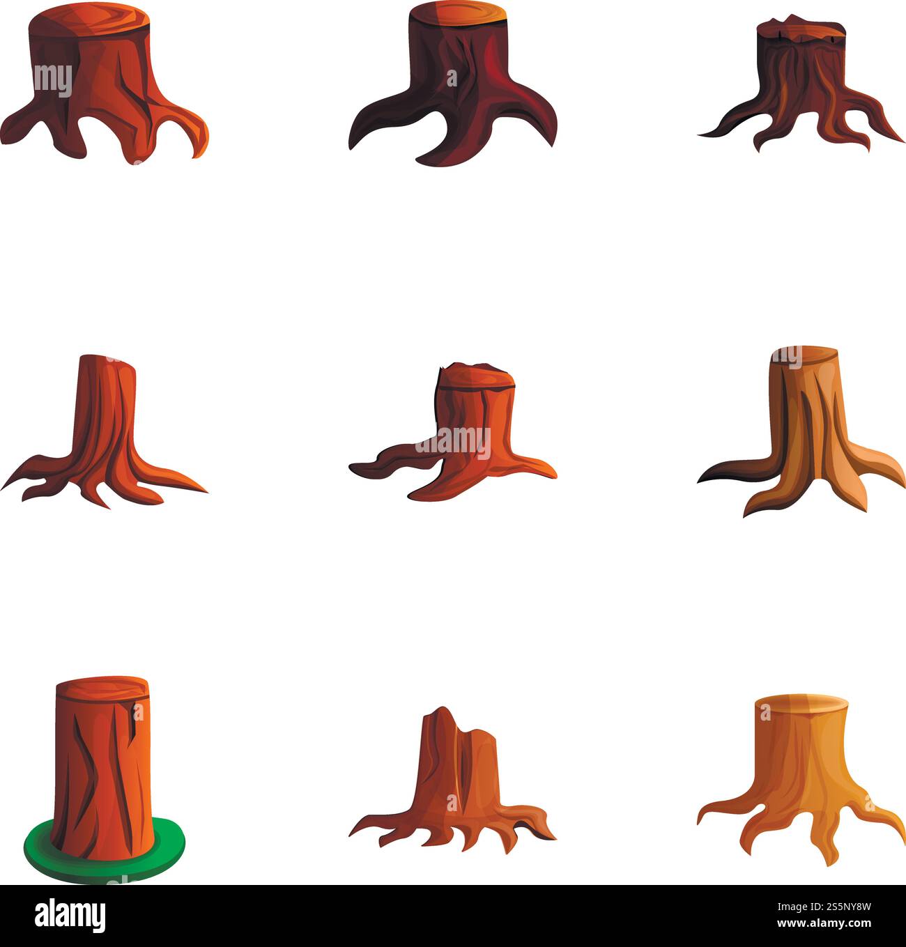 Old tree stump icon set. Cartoon set of 9 old tree stump vector icons ...