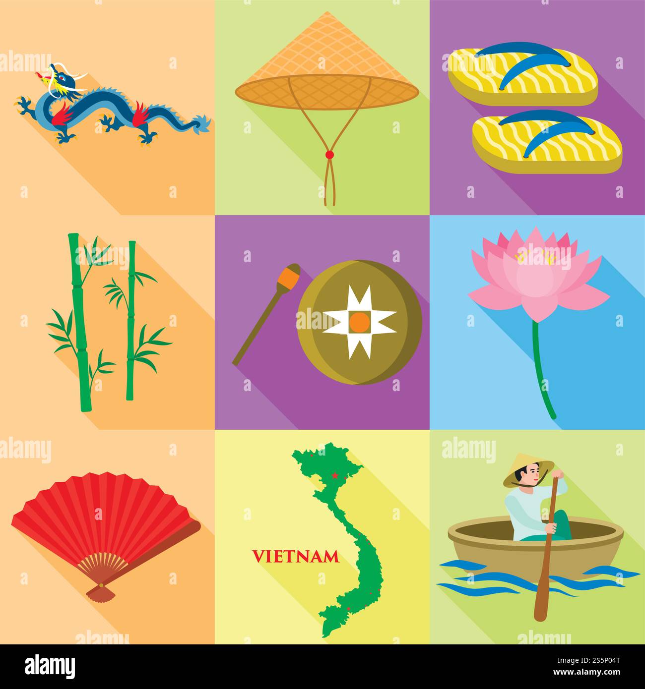 Vietnam holiday icon set. Flat set of 9 Vietnam holiday vector icons ...
