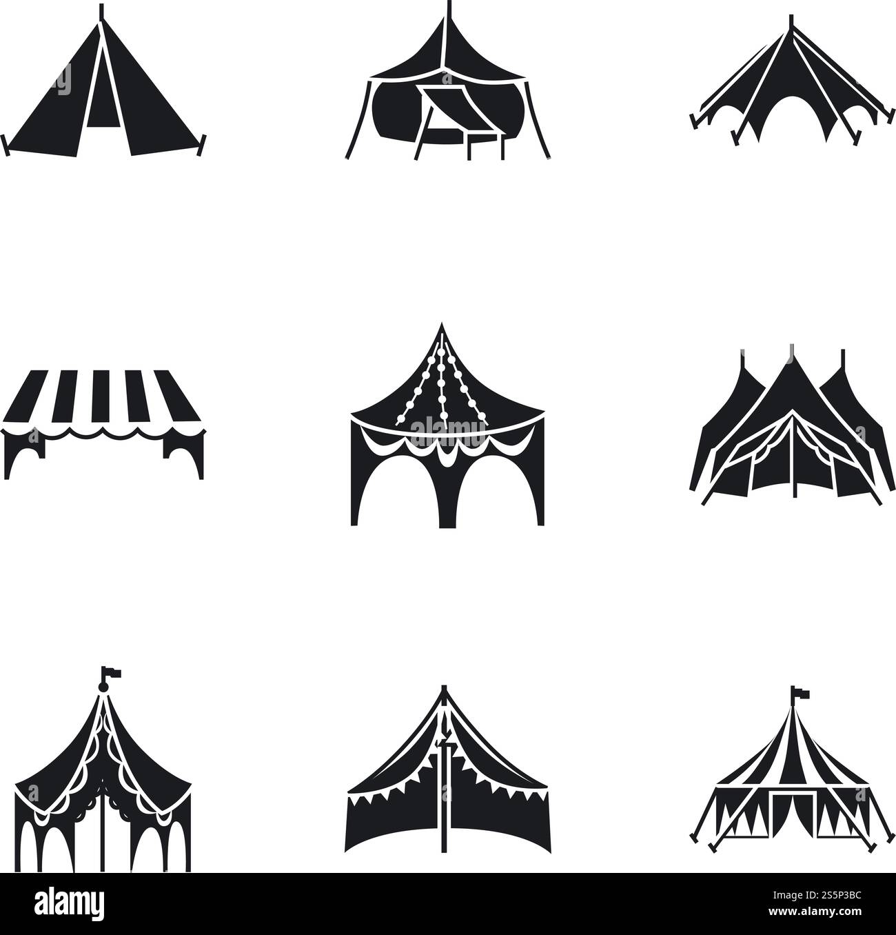 Outdoor tent icon set. Simple set of 9 outdoor tent vector icons for ...