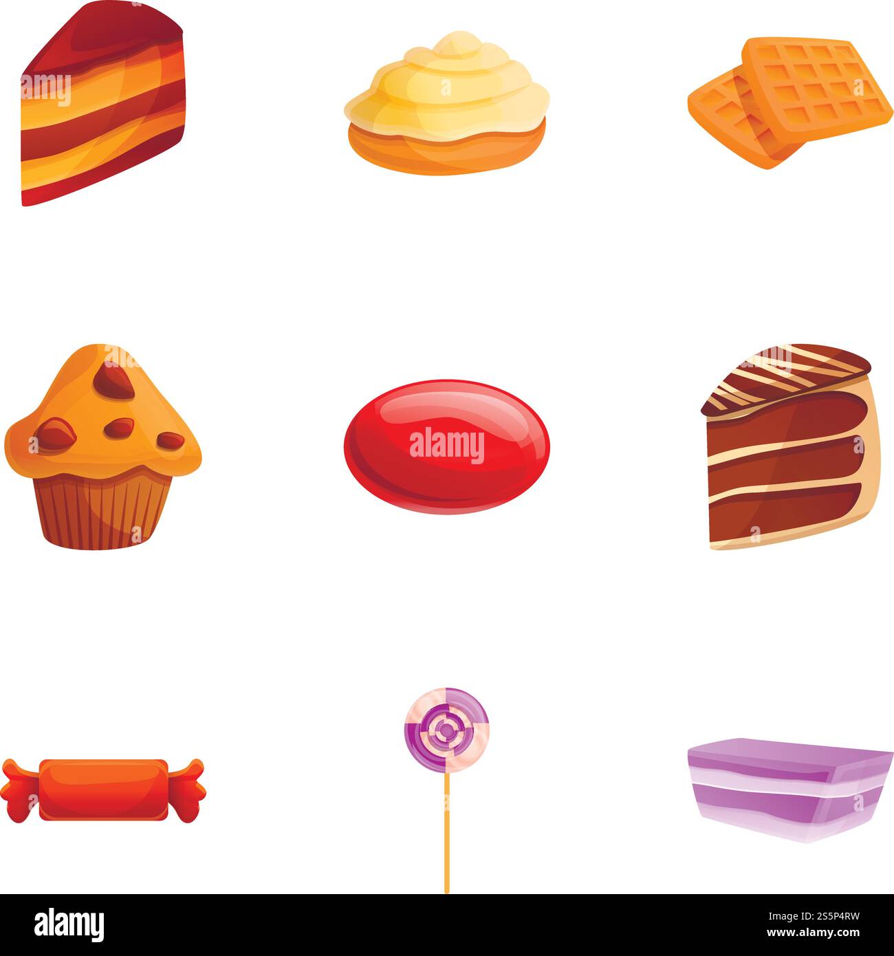 Candy sweets icon set. Cartoon set of 9 candy sweets vector icons for ...